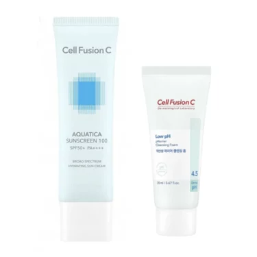 CELL FUSION C Aquatica Sunscreen 100 SPF 50+/PA ++++ 35 ml + Low pH pHarrier Cleansing Foam 20 ml (zestaw 2 produktów)